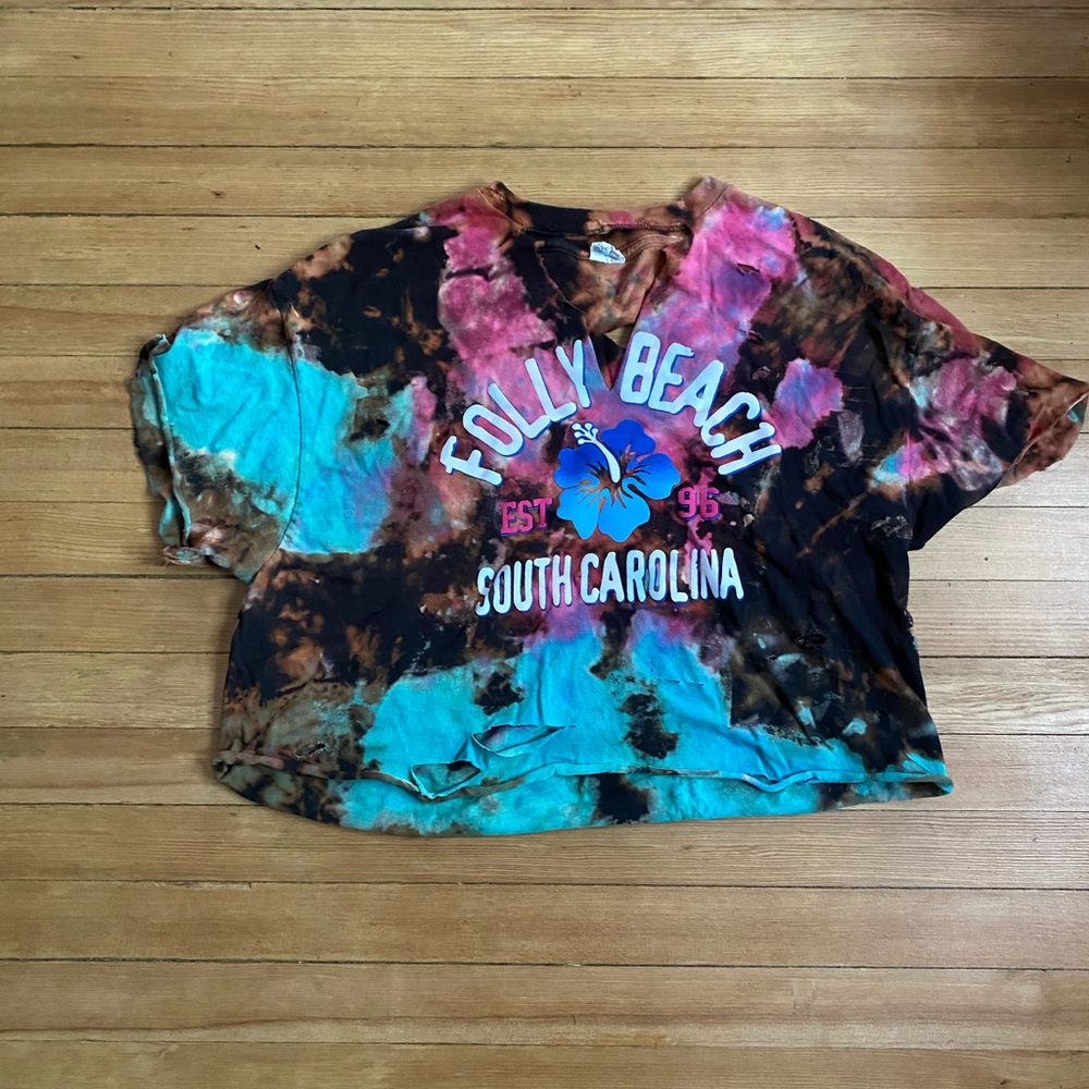 Distressed dyed folly beach T-shirt